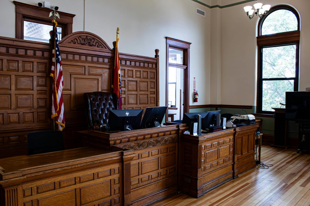 a county court room with no one in it
